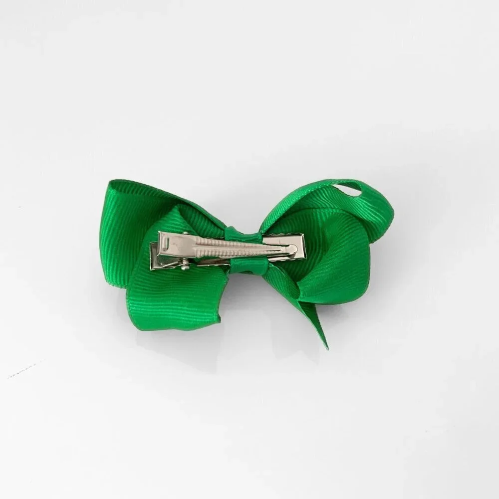 Set of 2 Pretty Girls Hair Bows Grosgrain Ribbon Clips Hair Accessories Green